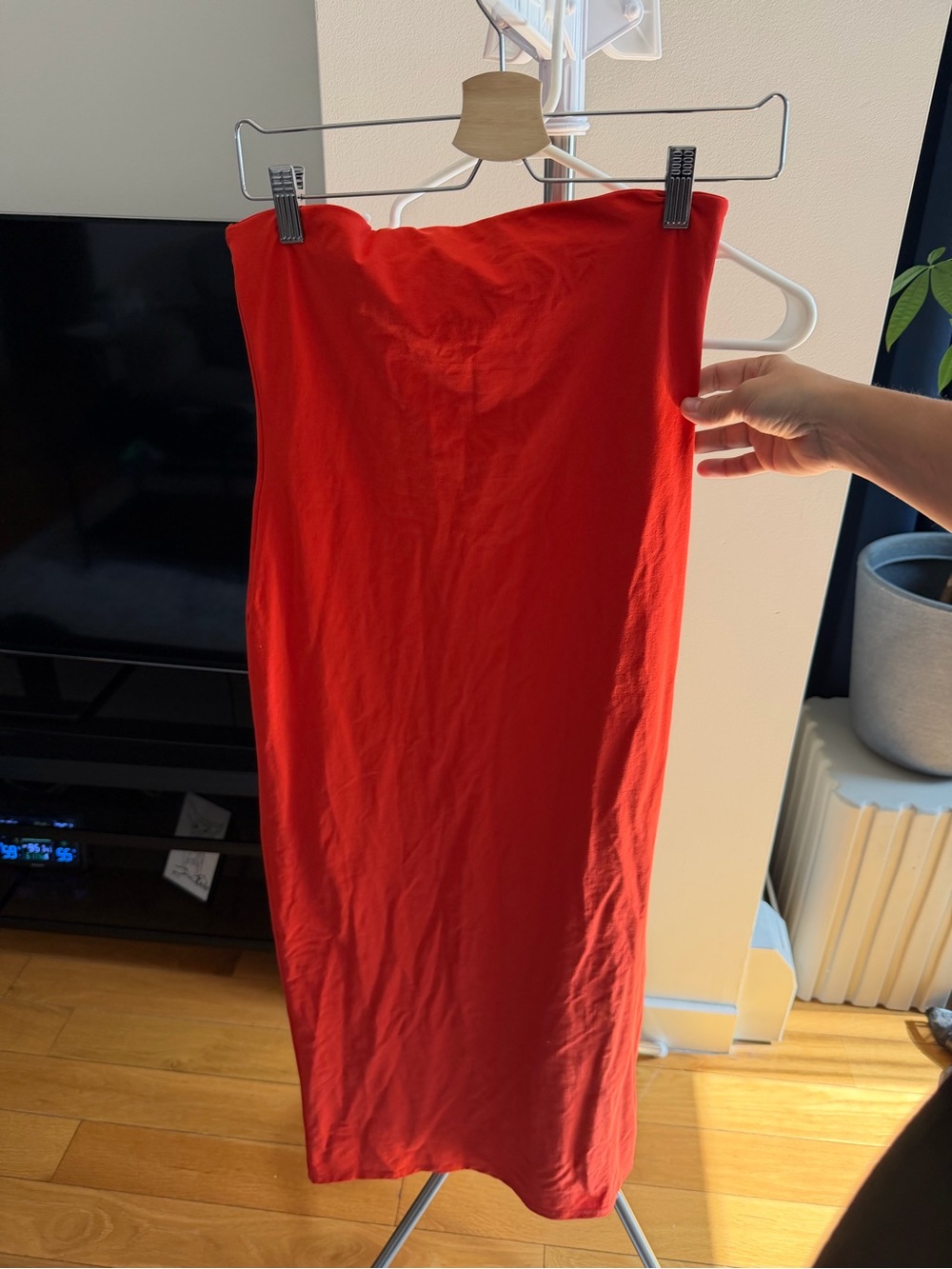 Red Strapless Midi Dress - Classic Tube Silhouette